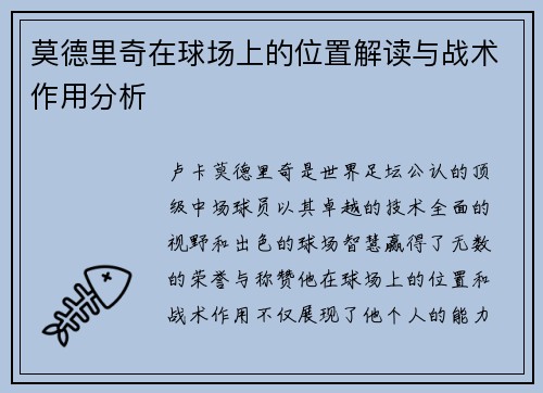 莫德里奇在球场上的位置解读与战术作用分析 莫德里奇在球场上的位置解读与战术作用分析